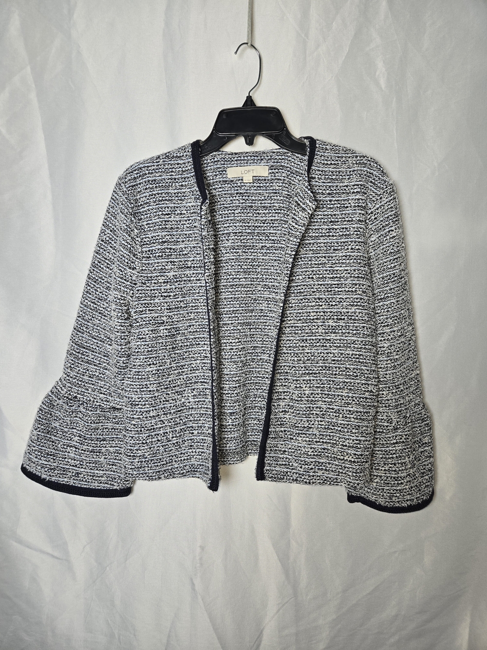 LOFT Navy and White Textured Open-Front Blazer